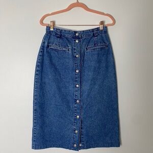 TOMMY HILFIGER VINTAGE Denim Button Front Midi Skirt XS